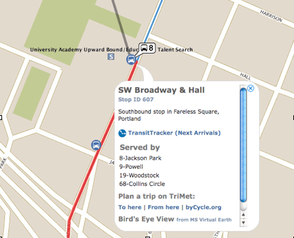 The trip information bubble from OpenLayers